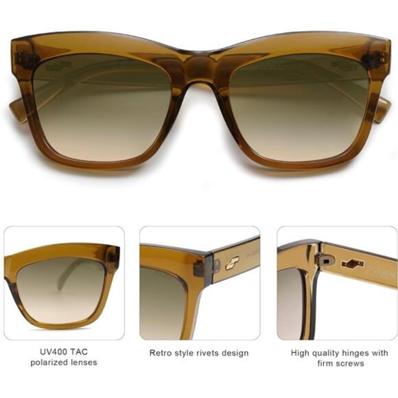 Classic Cat Eye Polarized Sunglasses for Women Retro Trendy Bold Rectangular